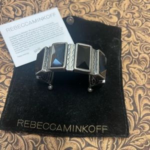 Rebecca Minkoff steel gray/ black stone Cuff Bracelet~ heavy substantial weight